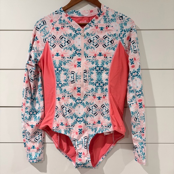 Skin Other - VSkins UPF 50+ Long Sleeve Zip Rash Guard One Piece XL Coral Pink Mermaidcore